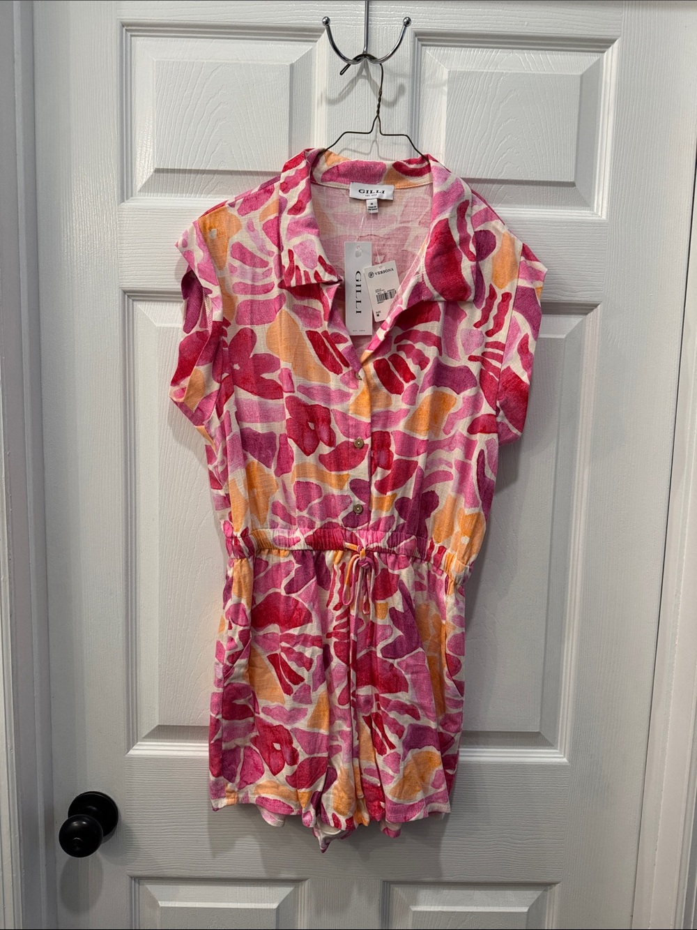 Gilli Pink & Orange Floral Button-Front romper